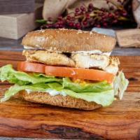 Chicken Breast Sandwich · Mayo, lettuce, tomato, Havarti cheese, on wheat bun.