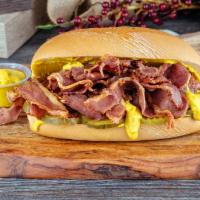 Hot Pastrami · Mustard, pickle, french roll.