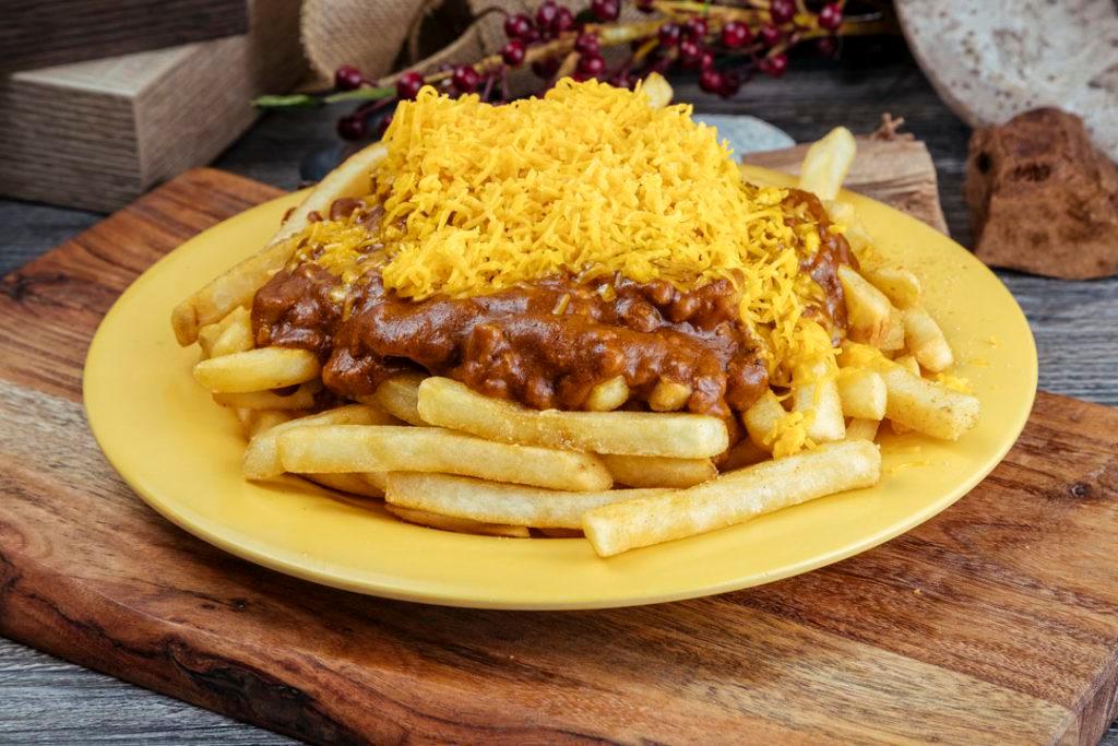 Chili Cheese Fries · Cheddar cheese and chili.