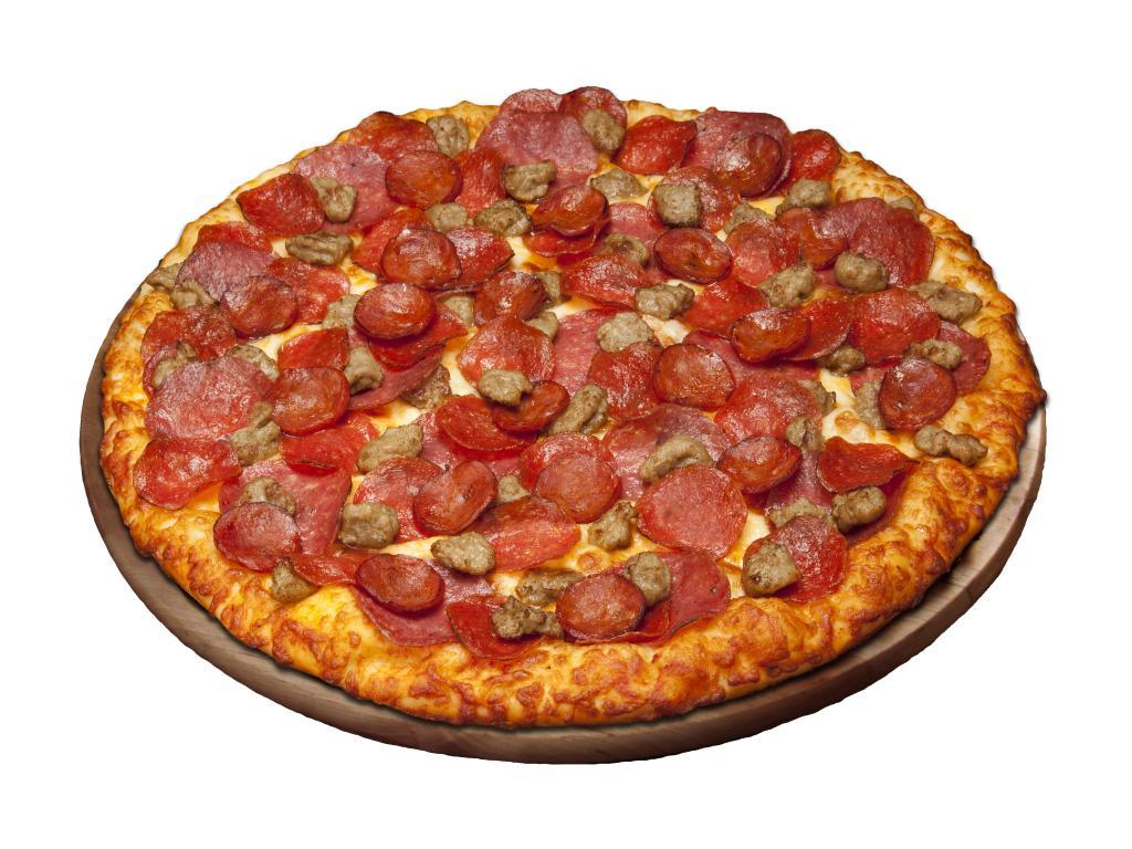Montague's All Meat Marvel Pizza · Italian sausage, pepperoni, salami and linguica on zesty red sauce.