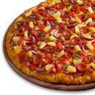 Maui Zaui Pizza · Ham with bacon, pineapple, tomatoes, red and green onions on Polynesian sauce. Zesty red sau...
