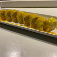 Paradise Roll · Spicy tiger shrimp, shrimp tempura & fried banana inside, soy nori wrap mango sauce.
