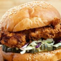 Frick’n Chick’n Sandwich · Our signature Southern fried chicken sandwich served with creamy coleslaw and housemade brea...