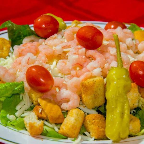 Shrimp Salad · Lettuce, shrimp, tomato, pepperoncini, mozzarella cheese and croutons.