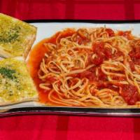 Spaghetti Bolognese · Served with a hearty, slow, and simmered meat sauce.