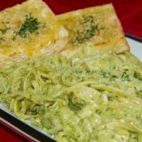 Linguine Chicken Pesto · Homemade pesto sauce blended from a special recipe with garlic sauce.