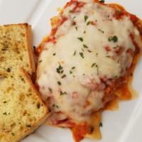 Lasagna Della Casa · Layered pasta with meat and Italian cheese, baked in red sauce, topped with mozzarella cheese.