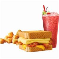Breakfast Toaster Combo · Your choice of Sausage or Bacon, fluffy egg, and American Cheese served on Thick Texas Toast...