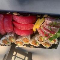 Tuna in 3 ways · 5pc tuna nigiri & 4pc tuna tataki with a spicy tuna roll