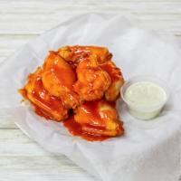 7 pic buffalo Wings · fried hot wings whit Buffalo sauce and. Served with fries