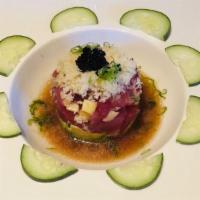Tuna Tartar · Chopped tuna with avocado, mango, and cilantro with yuzu sauce.