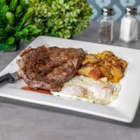 Steak and Eggs · This item is Market price (it will alter with cost) 21 day aged house cut 12oz rib eye, red ...