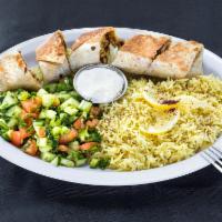 Chicken Shawarama Plate · A generous serving of chicken marinated in Mediterranean sauce, grilled, wrapped in a specia...