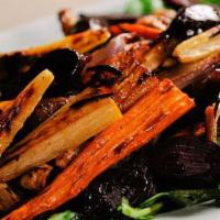 Fall veggie salad · roasted beets, heirloom carrots, apples, baby kale, toasted pumpkin seeds
