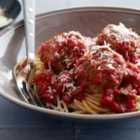 Linguine and Meatballs · linguine, beef & pork balls and tomato-basil sauce