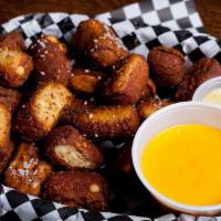 Pretzels · Served with nacho cheese and Mort's honey mustard for dipping