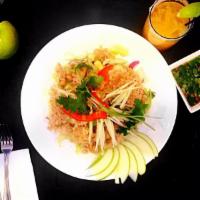 20. Yum Pla Dook Foo Salad · Crispy catfish salad. Crispy minced catfish prepared with shredded iceberg salad, green appl...