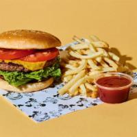 Classic Cheeseburger Combo · Impossible patty, American cheese, green leaf lettuce, tomatoes, ketchup, mustard, chili gar...