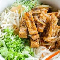 D8. Lemongrass-Tofu & Vermicelli Noodle - Bún Tàu Hủ Xào Xả · Served with lettuce, fresh bean sprouts, cilantro, cucumber, pickled daikon, carrot and roas...