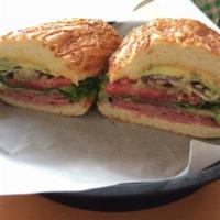 Ami-Cado Sandwich · Pastrami, salami, avocado, pepper jack cheese, Lou's special sauce, on a soft and sweet roll...
