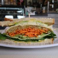 Fresh Veggie Sandwich ·  Mayo, mustard, Swiss cheese, avocado, green bell peppers, carrots, sprouts, lettuce, tomato...