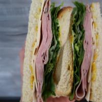 Ham and Swiss Sandwich ·  Mayo, mustard, lettuce, tomato 