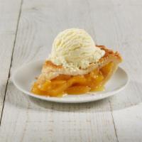 Peach Pie Slice · Sweet and juicy thick sliced peaches. Baked to a golden brown finish in our delicious flaky ...