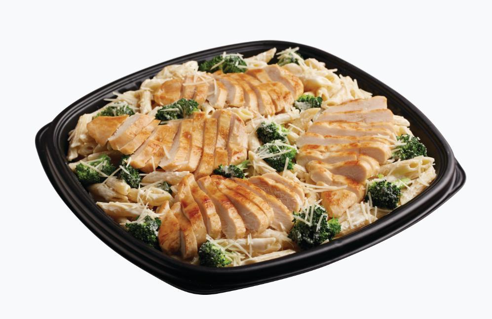 Chicken & Broccoli Pasta Platter · THIS ITEM REQUIRES 2 HR ADVANCE NOTICE. If you are ordering outside of this window, your order may be declined.
Grilled chicken breast, fresh broccoli, penne pasta in a creamy Parmesan, romano and asiago alfredo sauce. Comes with cornbread & honey spread.