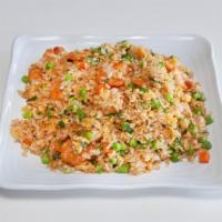 Shrimp Fried Rice · Steamed rice stir fried with eggs, peas, carrots and green onions.