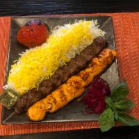 Chicken Soltani · 1 skewer of chicken and 1 skewer of koobideh.