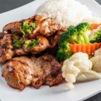 Teriyaki Chicken Plate · Grilled chicken served with teriyaki sauce, steamed broccoli and rice. Extra meat for an add...