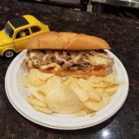 C2 Cheesesteak Hoagie w/Yellow cheese · Steak, pepper & onions with yellow cheese on an 10