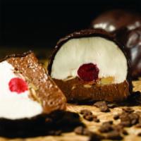 Classic Bomba · Bomba Classic vanilla and chocolate gelato separated by a cherry and sliced almonds covered ...