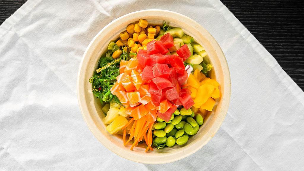 Create Your Own Poke Bowl · Choose a base, proteins, mix-ins, toppings and dressings.