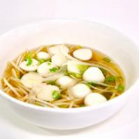 Fish Balls Soup · Fish balls soup, comes with beansprout and scallion.
