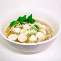 Fish Balls Pho · Fish balls Pho comes with beansprout, scallion, onion, black pepper, lime, Thai basil, and S...