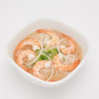 Shrimps Pho · Shrimps Pho comes with beansprout, scallion, onion, black pepper, lime, Thai basil, and Srir...
