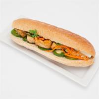 Tofu Sandwich · Sweet and sour tofu on white/wheat bread. Comes with cucumber, cilantro, mayonnaise, and pic...