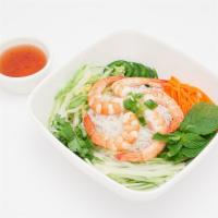 Shrimps Vermicelli Bowl · Shrimps with hoisin sauce on vermicelli bowl, comes with lettuce, beansprout, cucumber, cila...