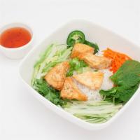 Tofu Vermicelli Bowl · Sweet & sour tofu on vermicelli bowl, comes with lettuce, beansprout, cucumber, cilantro, ja...