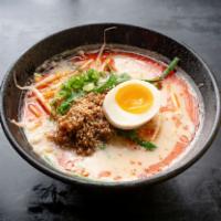 Goma Tan Tan Ramen Special · Shiro miso and high-quality sesame paste based rich creamy soup. Topped with ground pork, be...