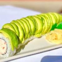 Mexican Roll · Inside: Sushi shrimp, imitation crab. 
Outside: Avocado, EEL Sauce, Spicy Mayo
