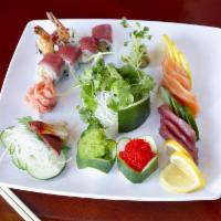  Sashimi Dinner Tray · 15 pieces sashimi with a California roll 
(You can also choose what type of fish you like)