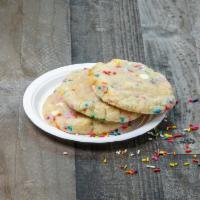 Confetti Cookie · Our birthday cake confetti cookie is a gooey sugar cookie with yummy sprinkles and white cho...