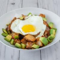 California Hash · Our breakfast potatoes tossed with avocado, jalapenos, bell peppers, onion, and chorizo. Top...
