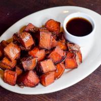 Sweet Potatoes · ssliced, fried, and tossed in sweet BBQ rub, served with piquant maple glaze on side