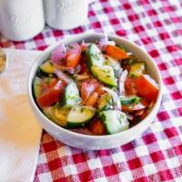 Shepherd Salad · Turkish shepherd salad is made with fresh tomatoes, cucumbers, red onions, parsley. The flav...