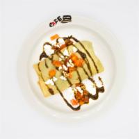 Goat Cheese Crepe · Melted goat cheese, spinach, tomatoes and ricotta. Topped with honey balsamic sauce. Served ...