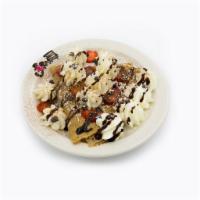 Chip Chip Crepe · Cinnamon, choco drizzle, chocolate chip and strawberry and whipped cream.