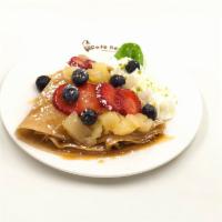 Aloha Crepe  · Pineapple, strawberry, blueberry, caramel drizzle with whipped cream.